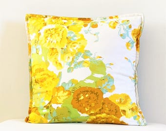 Yellow Floral Botanical Pillow Cover 18x18, Biophilic Decorative Accent for Grandmillennial Decor Couch, Chair