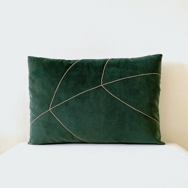 14" x 20" Velvet Lumbar Pillow Cover, Leaf Motif Pillow, Jewel Tone Pillow, Biophilia