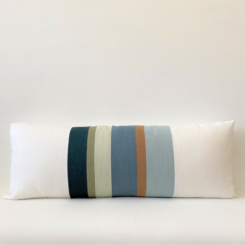 14 X 36 Long Lumbar Pillow Cover Linen Stripe Etsy