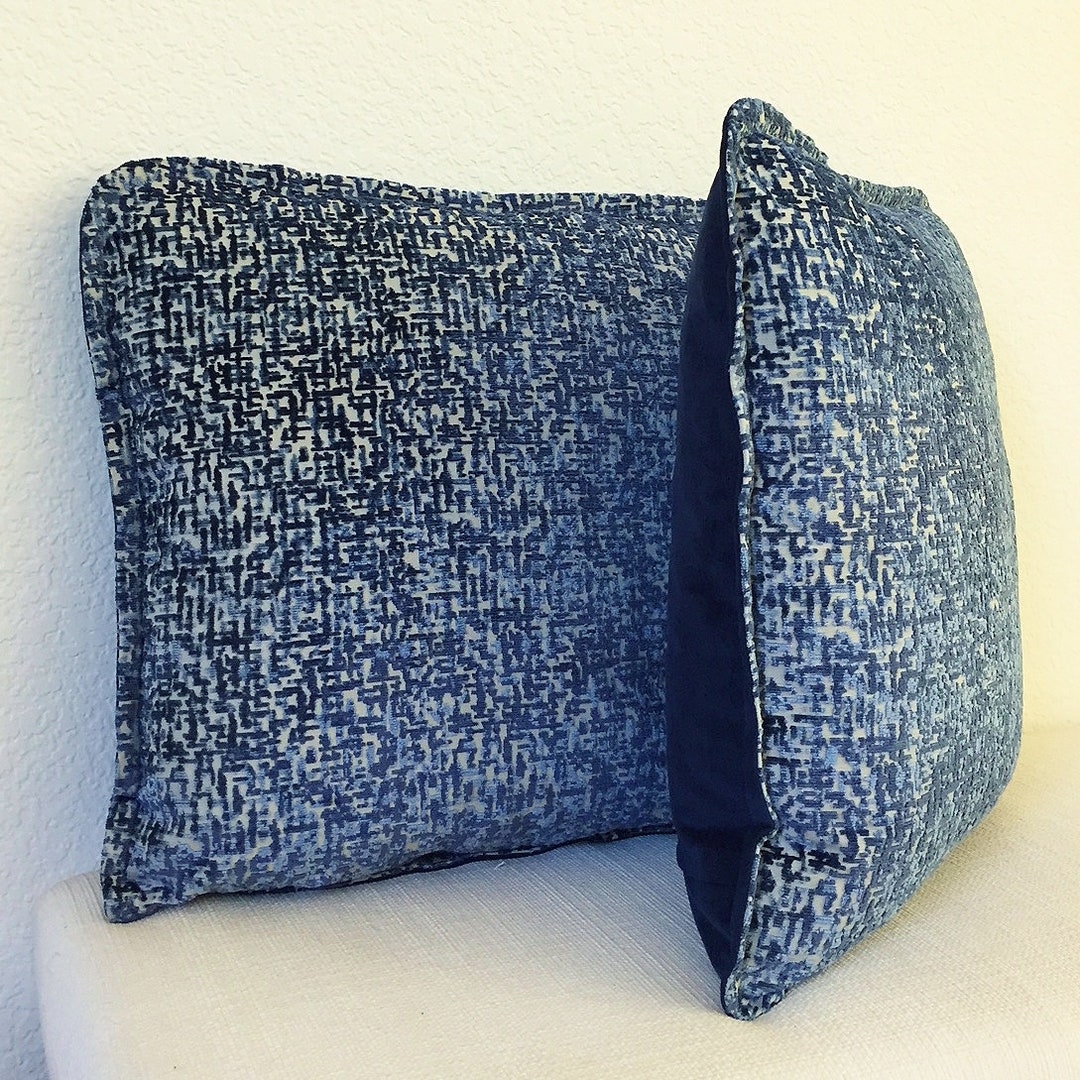 20 X 20 Pillow Cover, Textured Blue Pillow, Jewel Tone Pillow, Cut