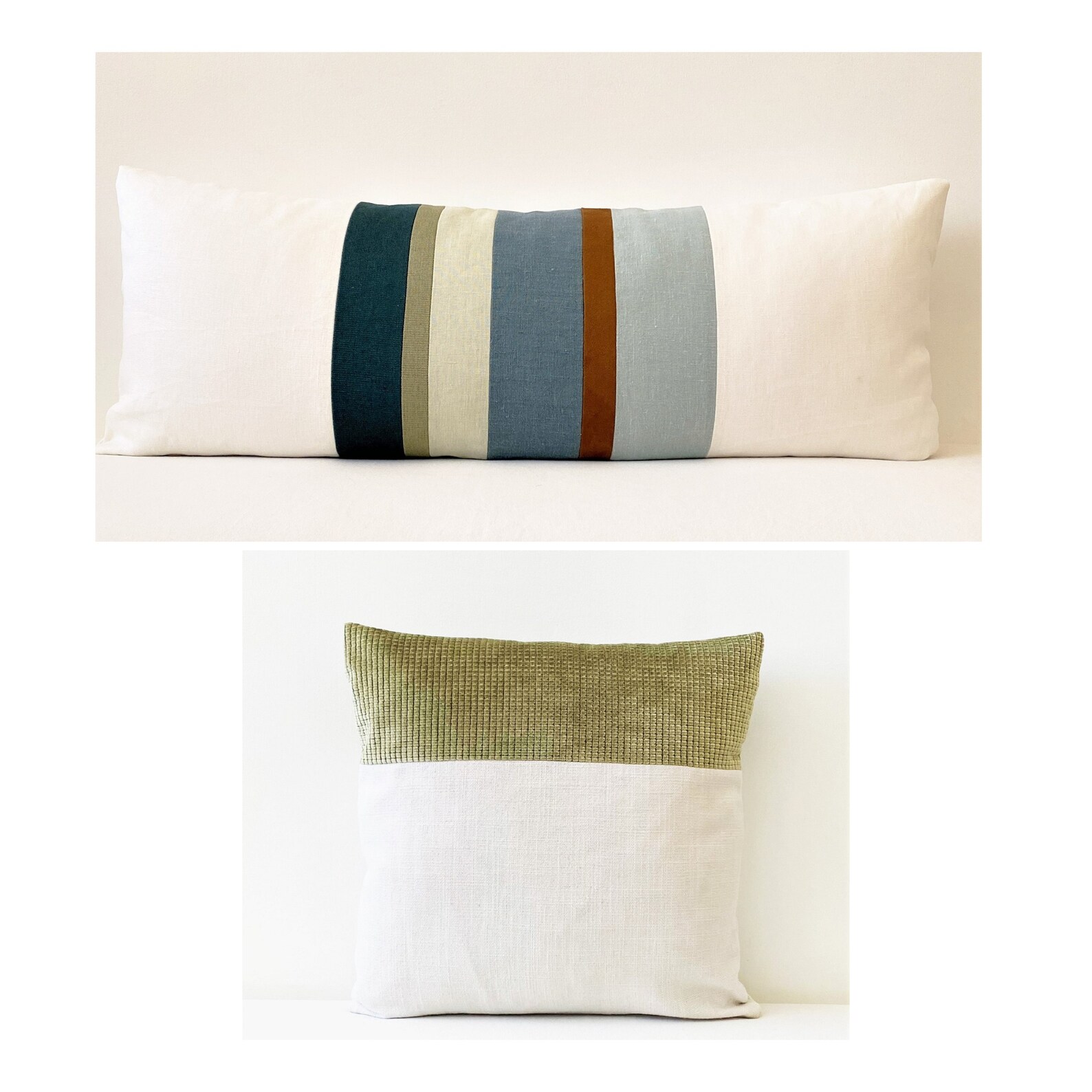 14 x 36 Long Lumbar Pillow Cover Linen Color Block Etsy