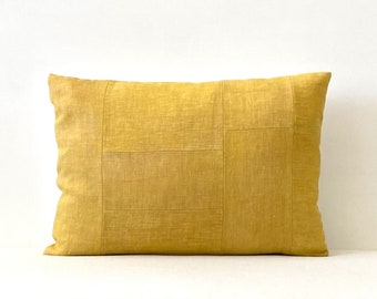 14" x 20" Linen Lumbar Pillow, Yellow Dyed Pillow, Scandinavian Pillow, Beach Bungalow