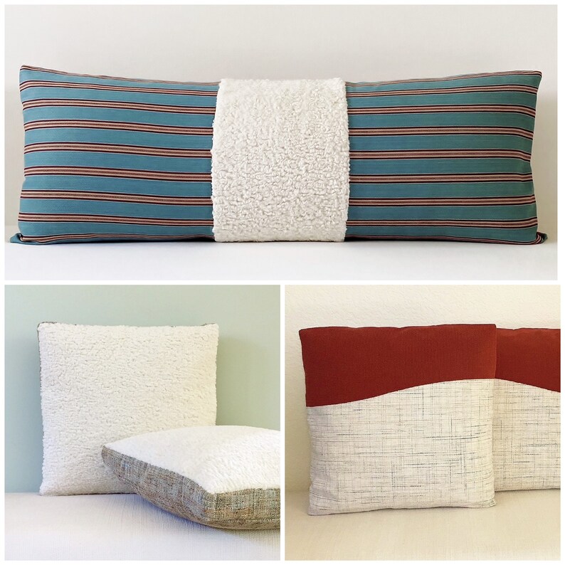 14x36 Long Lumbar Pillow Cover Turquoise Stripe Etsy