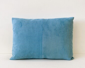 14" x 20" Lumbar Pillow Cover, Blue Corduroy Pillow, Scandinavian Pillow, Beach Bungalow