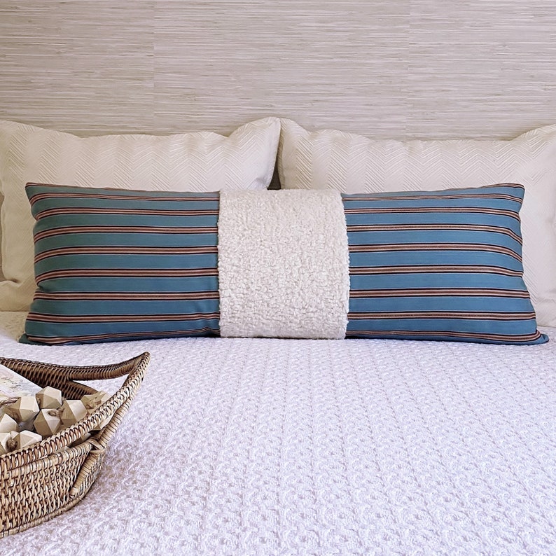 14x36 Long Lumbar Pillow Cover Turquoise Stripe Etsy