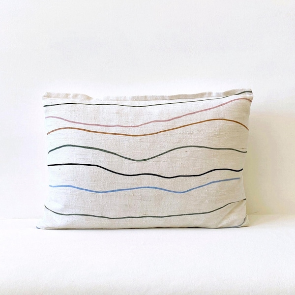 Beachy Wavy Stripes Lumbar Pillow Cover: 14x20 Scandinavian Graphic Decorative Accent