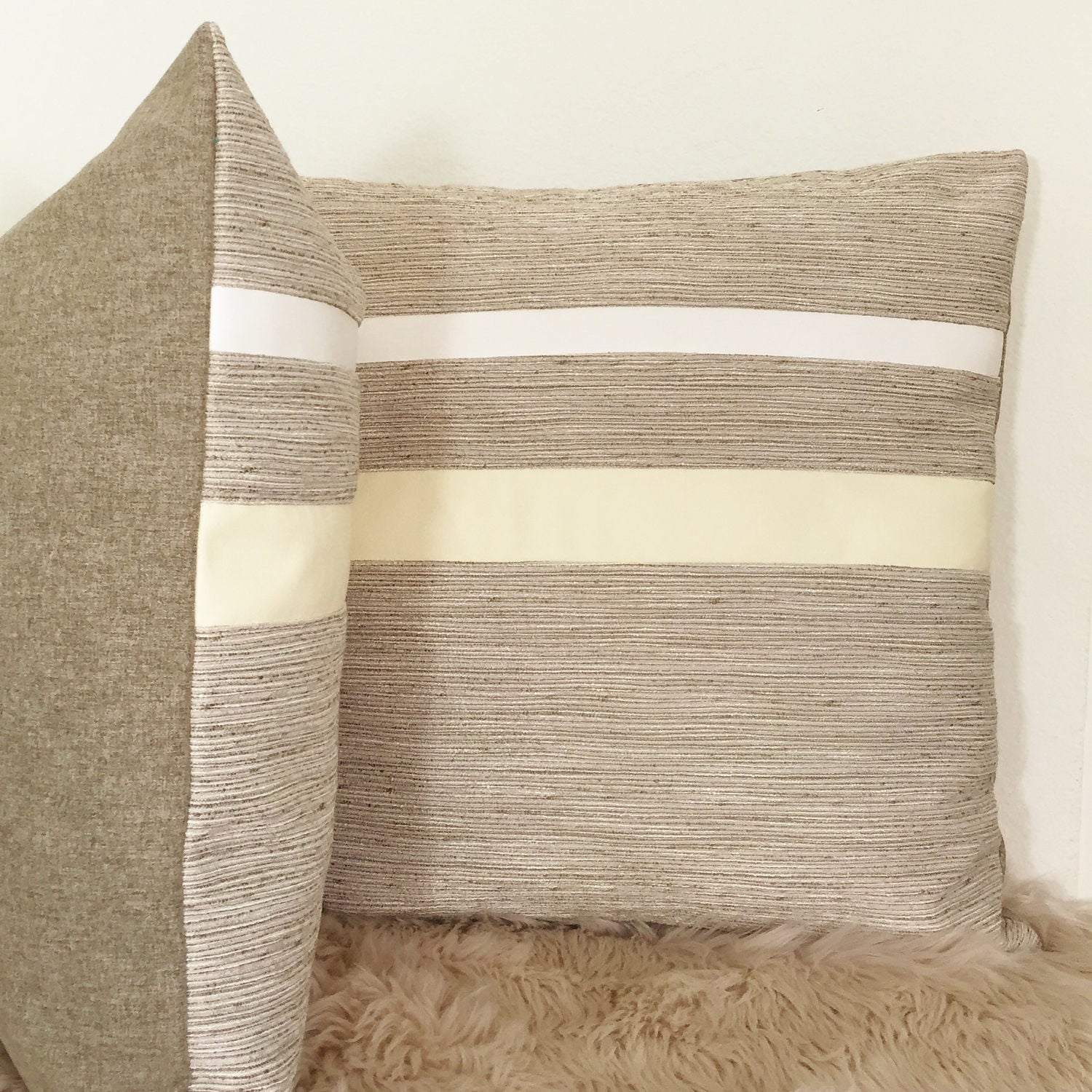 20x20 Stripe Throw Pillow Cover Beige Ivory Etsy