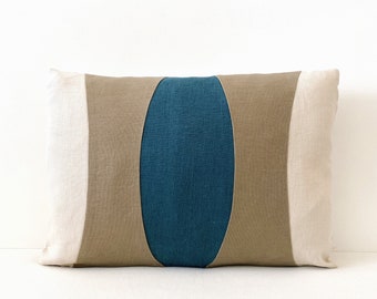 14" x 20" Linen Lumbar Pillow Cover, Jewel Tone Color Block Pillow, Curvy Design