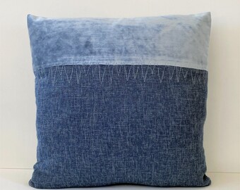 20" x 20" Throw Pillow Cover, Denim Blue Velvet Pillow, Beach Bungalow Pillow