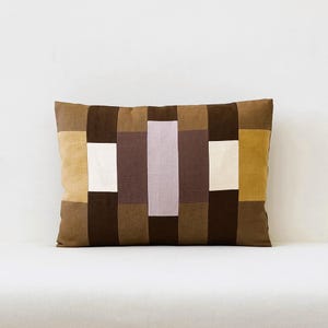 14x20 Linen Small Lumbar Pillow: Unique Patchwork Color Block Decorative Accent