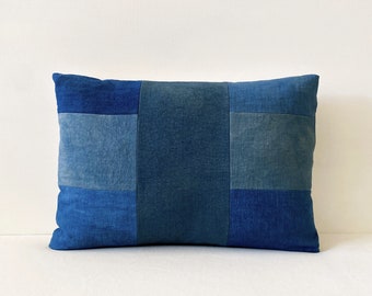 14" x 20" Linen Lumbar Pillow Cover, Blue Hand-dyed Pillow, Scandinavian Pillow