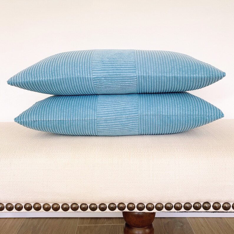14x20 Lumbar Pillow Cover Sky Blue Corduroy Lumbar Coastal Style Beach Decor Pillow Japandi Lumbar Textured Minimalist Style Scandi Pillow