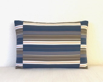 14" x 20" Lumbar Pillow Cover, Blue Tan Stripe Pillow, Beach Bungalow Pillow, Graphic Pillow