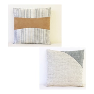 20 x 20 Pillow Cover, Color Block Pillow, Blue and Beige Scandinavian Pillow, Bungalow Pillow image 5