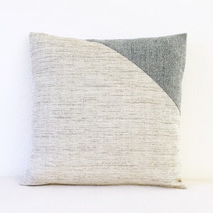 20 x 20 Pillow Cover, Color Block Pillow, Blue and Beige Scandinavian Pillow, Bungalow Pillow image 6