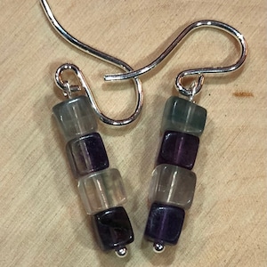 Purple and Clear Fluorite Cubes Earrings