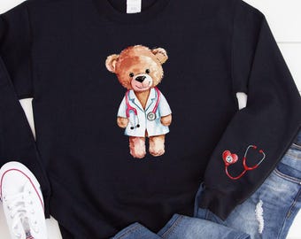Valentines Teddy Bear Doctor Crewneck