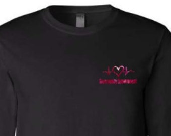 Glitter Heart EKG Long Sleeve Shirt | Rose Gold, Hot Pink ED Tee