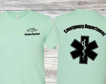 Emergency Department RN Shirt, Heart EKG Star of Life, Spring Colors