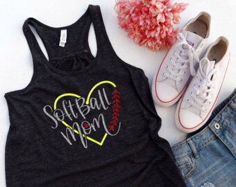 Glitter Softball Mom Tank Top, Bella Flowy Racerback