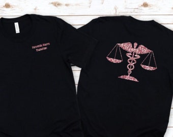 Glitter Forensic Nurse Examiner T-Shirt, Scales of Justice