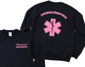 Emergency Department Crewneck Sweatshirt, ER Staff, Hospital Sweatshirt, Star of Life, Personalized Healthcare Apparel