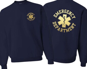 Navy Blue Emergency Department Star of Life Circular Crewneck Sweatshirt, Healthcare Worker Apparel