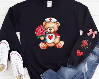 Valentines Get Well Teddy Bear Crewneck
