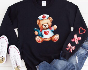 Valentines Teddy Bear Nurse Crewneck