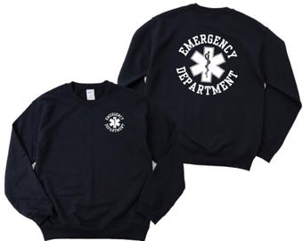 Emergency Department Star of Life Circular Black Crewneck Sweatshirt, Healthcare Worker Apparel