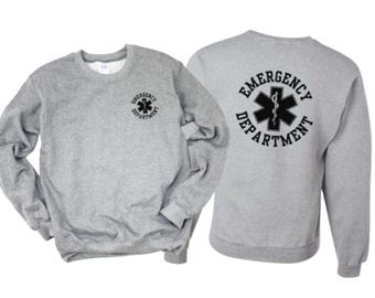 Light Grey Emergency Department Star of Life Circular Crewneck Sweatshirt, Healthcare Worker Apparel