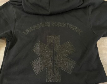 Black on Black Glitter Emergency Department Zip-Up | Healthcare Fleece Jacket