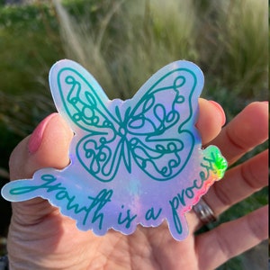 Holographic Butterfly Decal, Growth is a Process, Laptop Decal