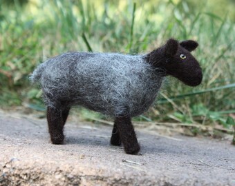 Needle Felted Standing Gray and Black Sheep