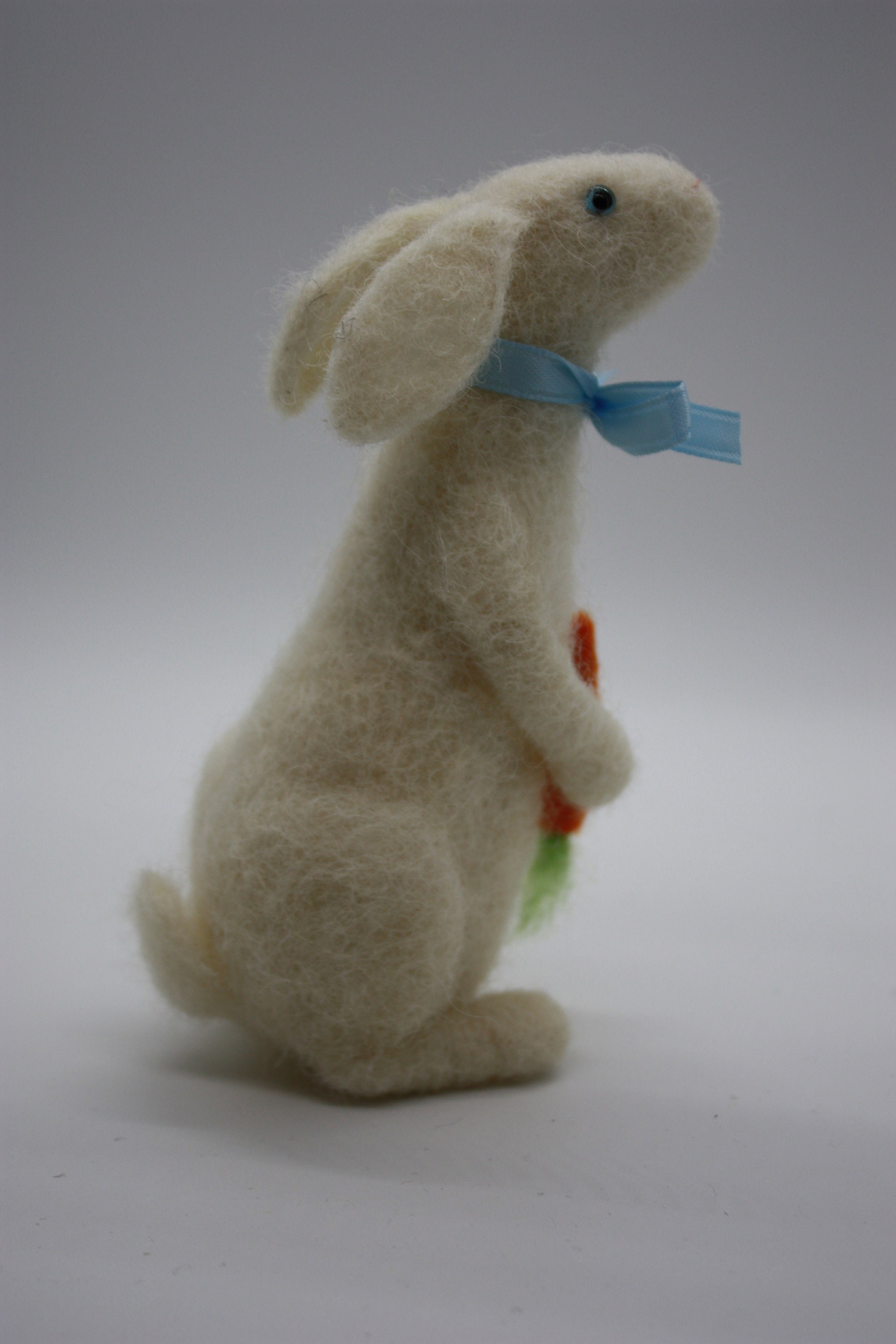 Needle Felted White Rabbit With Ears Back Holding a Carrot - Etsy