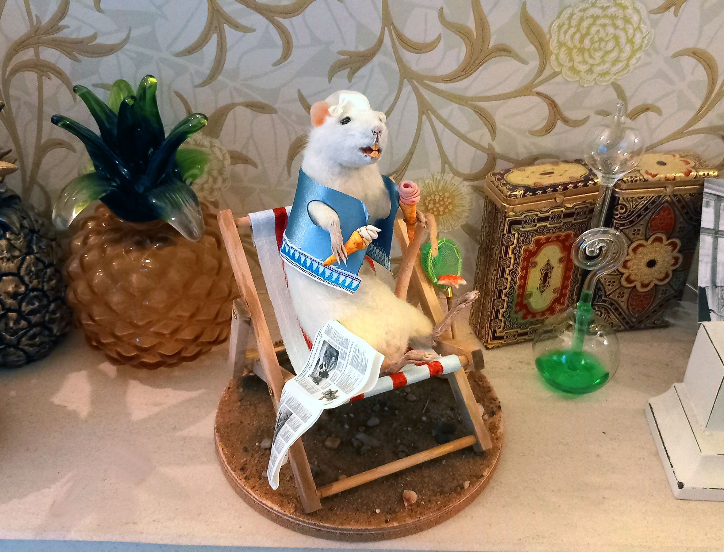 Taxidermy White Rat at the Seaside With Two Icecreams, Falling off a ...
