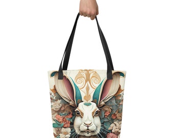 Bolso tote decorativo con forma de conejo en estilo barroco, diseño de ilustraciones