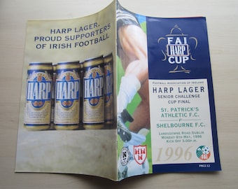 1996 St. Patrick's Athletic v Shelbourne, Harp Lager Senior Challenge Cup Final Programme. Ideal Christmas Gift, Birthday Present