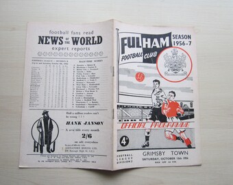 1956-57 Fulham v Grimsby Town, Football League Division Two Match Programme. Ideal Christmas Gift, Fathers Day, Birthday Present! For Him