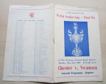 1965-66 Chester v Swansea Welsh Senior Cup Final Match Programme. Ideal Christmas Gift, Fathers Day, Birthday Present For Him