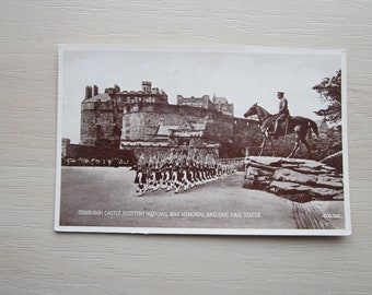 Postcard, Edinburgh Castle, Scottish National War Memorial, And Earl Haig Statue, UK. REAL PHOTO Postcard, Genuine, Original. Unused.
