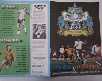 1980-81 Tottenham Hotspur v Wolves F A Cup Semi-Final Football Match Programme.Ideal Christmas Gift, Fathers Day, Birthday Present
