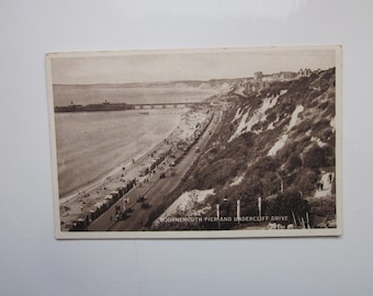 Postcard, Bournemouth Pier And Undercliff Drive, Bournemouth, England, United Kingdom, Real Photo RPPC Postcard, Genuine, Original.