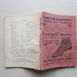 1939-40 Southampton Football Club Handbook, Yearbook, Annual, Souvenir. Ideal Christmas Gift, Fathers Day, Birthday Present For Him