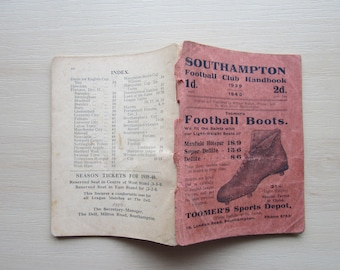 1939-40 Southampton Football Club Handbook, Yearbook, Annual, Souvenir. Ideal Christmas Gift, Fathers Day, Birthday Present For Him