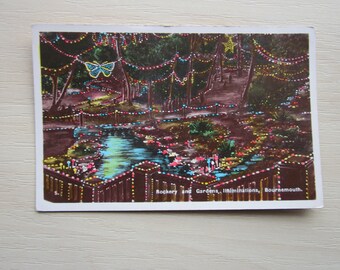 Postcard, Rockery & Gardens, Illuminations, Bournemouth, UK. REAL PHOTO Postcard. Genuine, Original, Unused