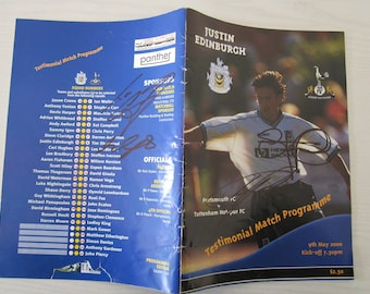 2000 SIGNED Justin Edinburgh Testimonial Portsmouth v Tottenham Football Programme. Christmas Gift, Fathers Day, Birthday Present