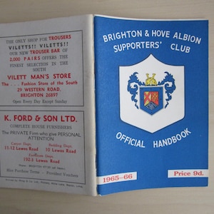1965-66 Brighton & Hove Albion Football Soccer Club Handbook, Yearbook. Ideal Christmas Gift, Fathers Day, Birthday Present