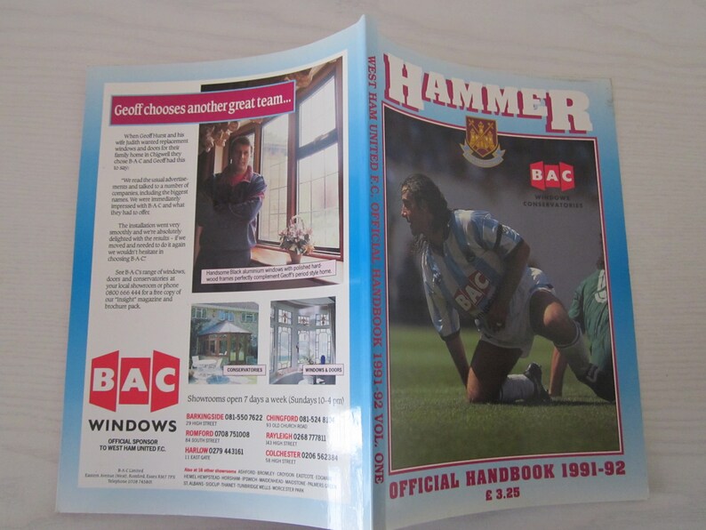 1999 Original West Ham United Football Club Handbook Fathers Day Souvenir Ideal Christmas Gift Memorabilia Yearbook Birthday Present