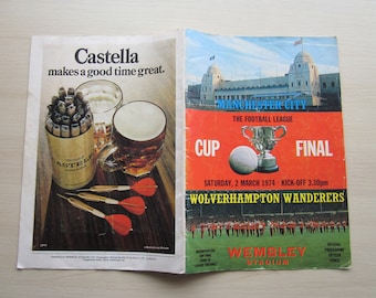 1974 Manchester City v Wolverhampton Wanderers (Wolves) Football League Cup Final Programme. Ideal Christmas Gift, Birthday Present